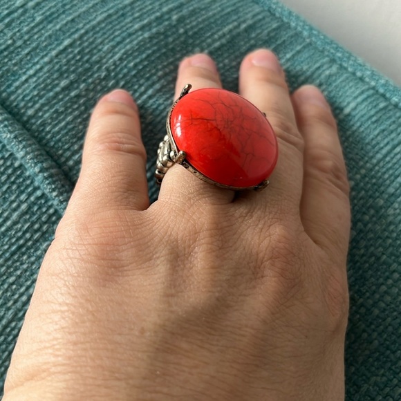 Costume Ring orange bead silver stretchy elastic one size OS Fall Halloween - Picture 1 of 8